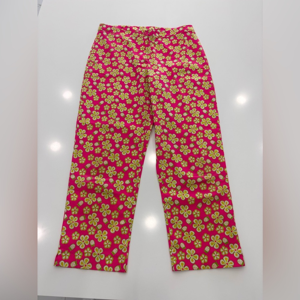 Lilly Pulitzer Vintage White Tag Cropped Pants Size 8 Pink Floral Tropical Print